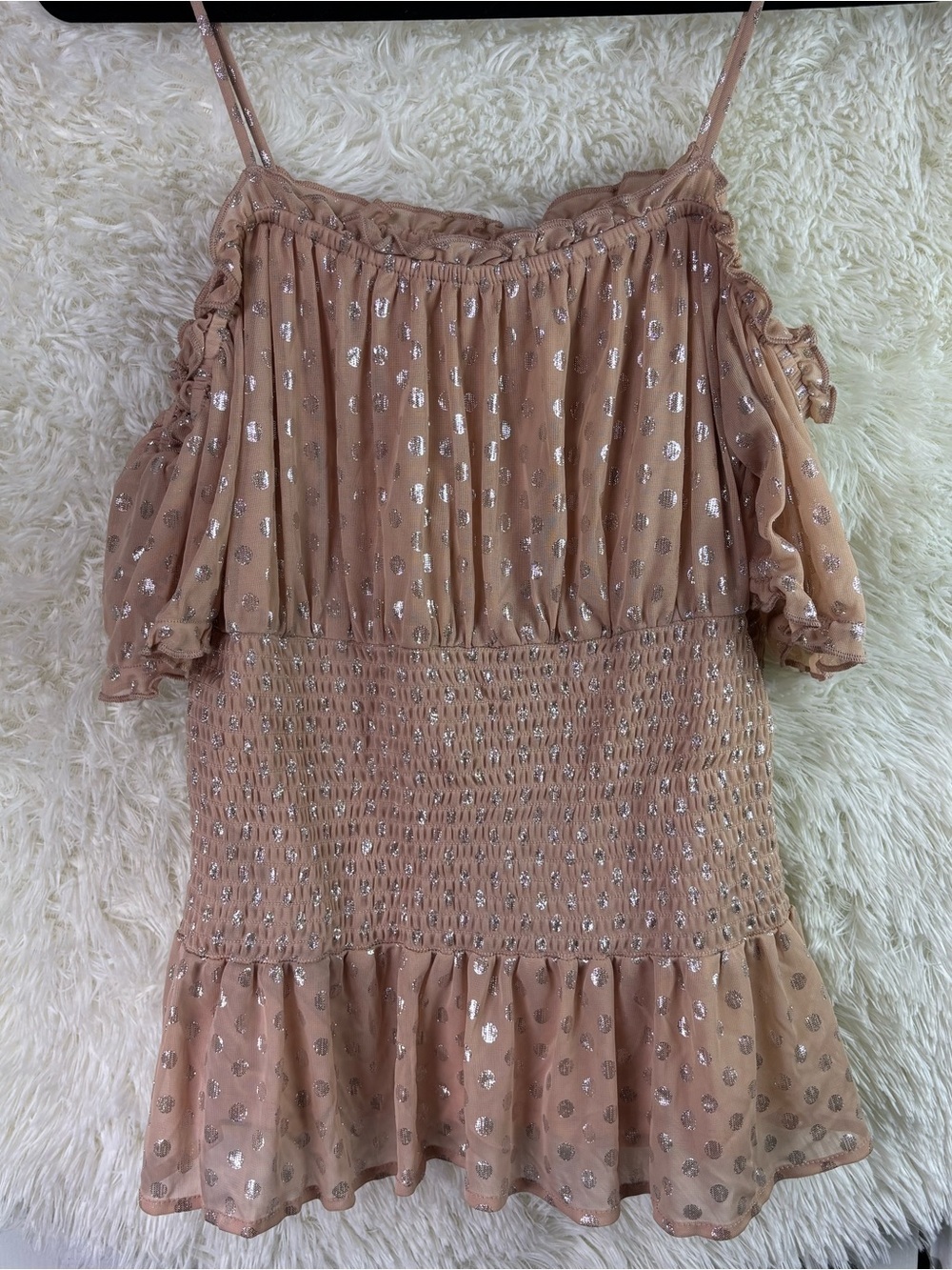 VENUS Blush Pink Metallic Dot Off-Shoulder Blouse